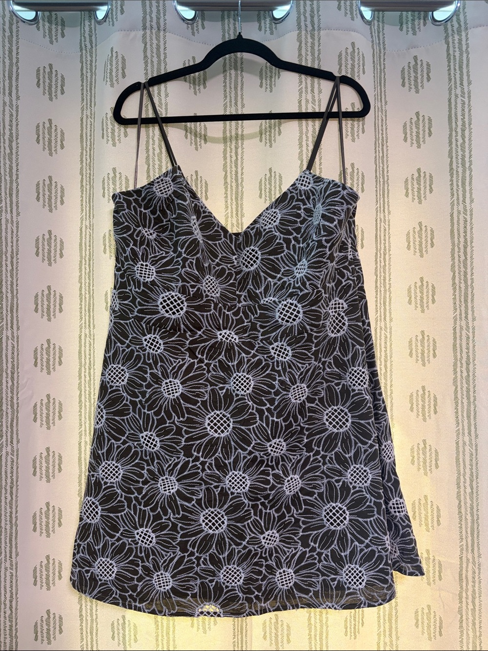 Express Deep Olive Green and Cream Floral Lace-Style Slip Mini Dress